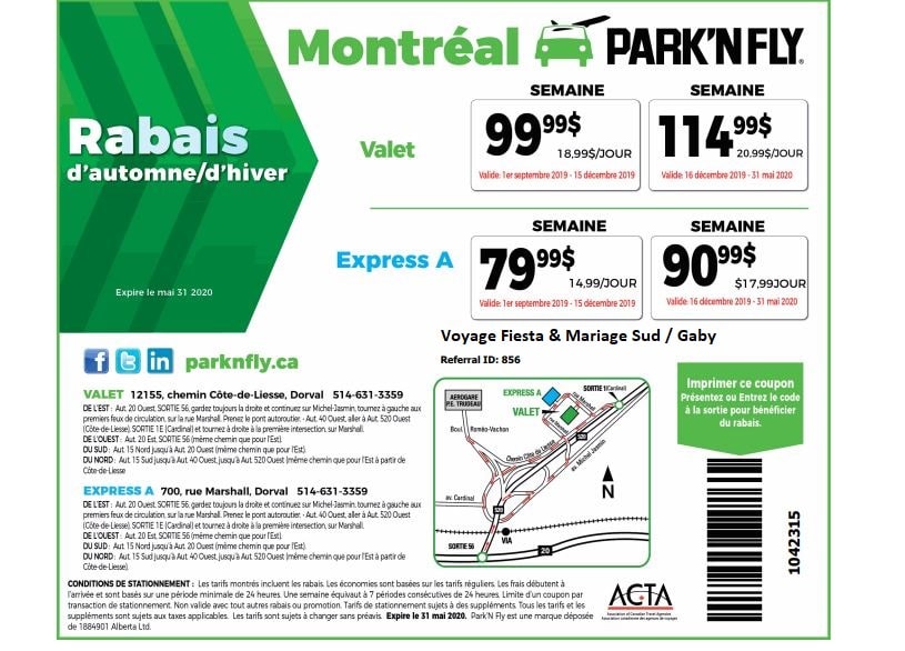 Rabais Park'n'fly Coupon Rabais Park N FLy Montréal Dorval